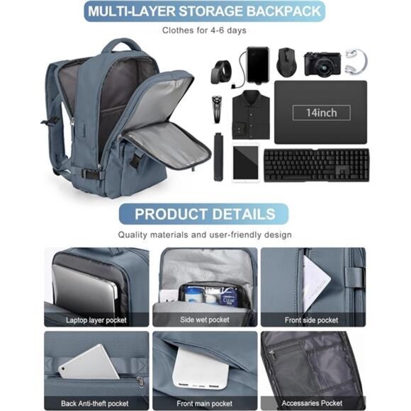 Large Travel Backpack Bag for Women Men,Carry on Backpack,17 Inch Laptop Bag - Picture 6 of 7